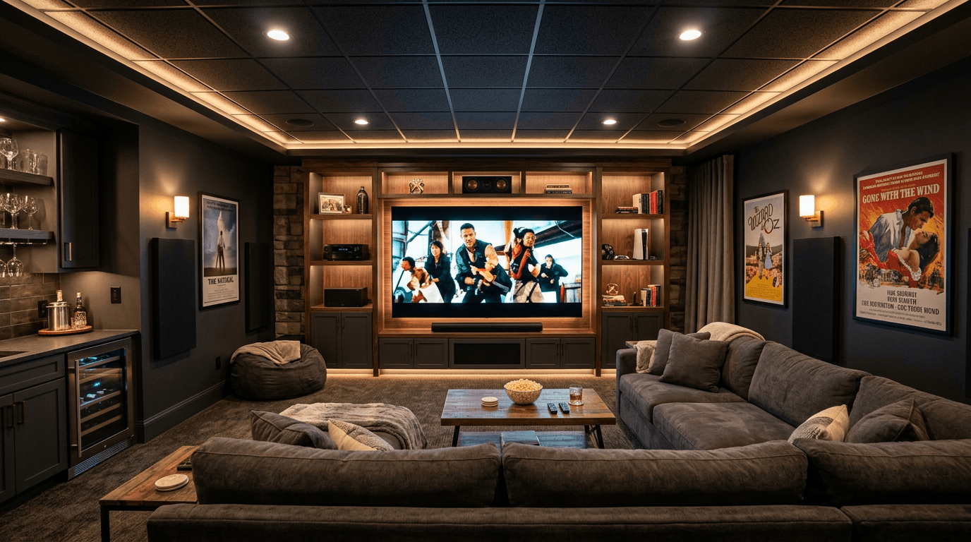 Finished basement media room in Springdale AR