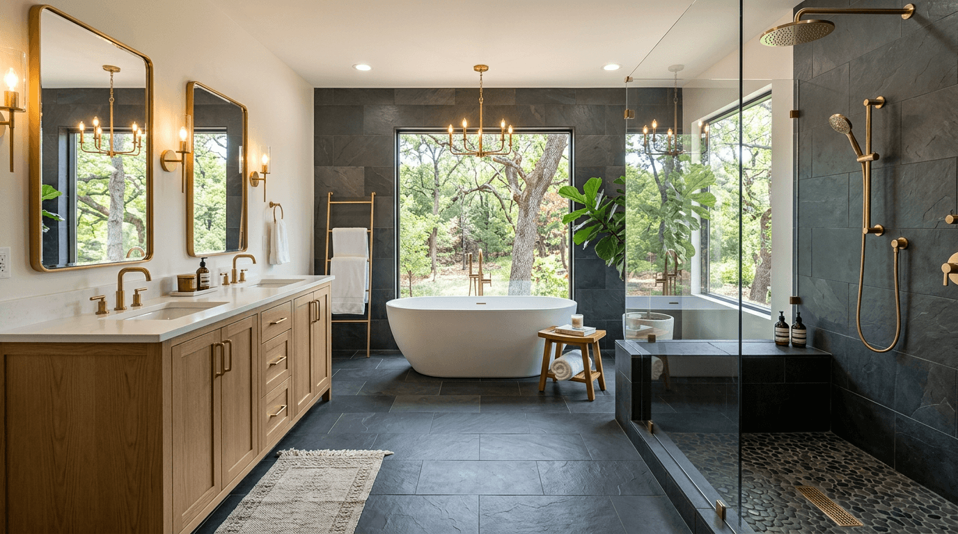 Luxury bathroom remodel with freestanding tub in Bentonville AR