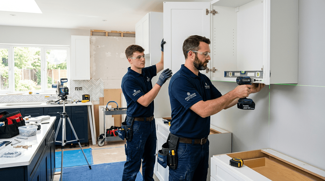 Summit Home Remodeling craftsmen working on a custom kitchen installation in Rogers AR